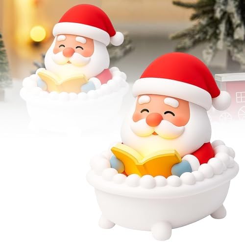 Christmas Cute Santa Reading Book Lamp,Light Up Santa Statue Night Light,Resin Santa Warm Lighted Figurine Lamps for Party Bedroom Shelf,Mantel Decorations (Santa- A)