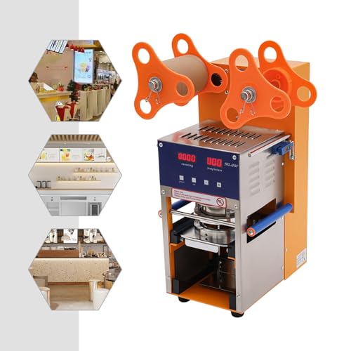 Automatische Becherverschließmaschine 400W mit Display Versiegelungsmaschine Bubble Tea Maschine 400-600 Tassen/h Verschließmaschine 95mm Durchmesser Temperaturregelung für Milchtee, Kaffee, Smoothies