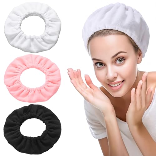 WTYPOPK 25 Pcs Pink Spa Headband Bulk Set - Soft Coral Fleece Makeup Headbands for Women, Elastic Bow Hair Bands for Washing Face, Skincare & Shower, Adjustable Hair Wraps (Pink with White Dots)