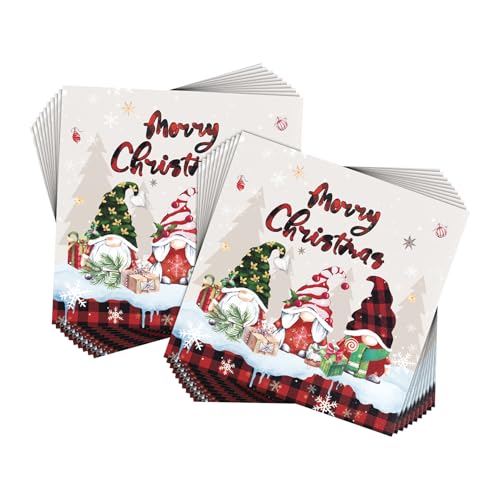 40 servilletas de Navidad, color rojo, decoración de mesa navideña, servilletas de papel de Papá Noel (33 x 33 cm)