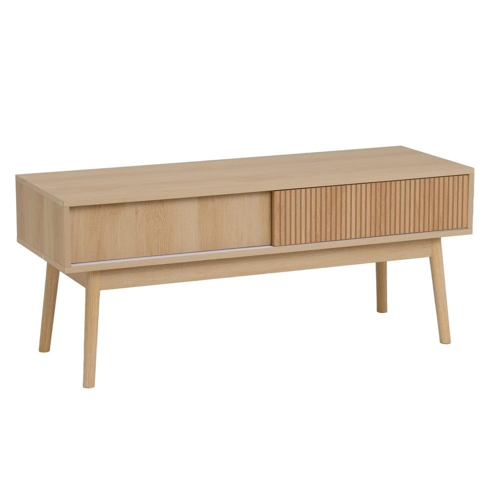 Meuble TV avec 1 porte coulissante PB naturel meuble de rangement bas