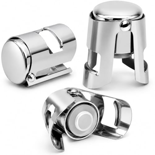 PaYuanRaoTi 3PCS Bouchons à Champagne, Acier Inoxydable Pour Bouteille Vin Et Bouteille Champagne Avec Fermeture Hermétique Pour Conserver Les Bulles Et La Fraîcheur Après Ouverture