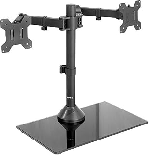 VIVO Freestanding Dual Monitor Stand Adjustable Arm Mount with Black Glass Base |