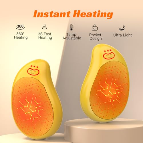 2-Pack Rechargeable Hand Warmers, FANDLISS USB Electric Magnetic Handwarmers with an 8000mAh High-Performance Battery and 3 Temperature Settings,Suitable for Outdoor, Skiing,Camping,Unisex, Yellow