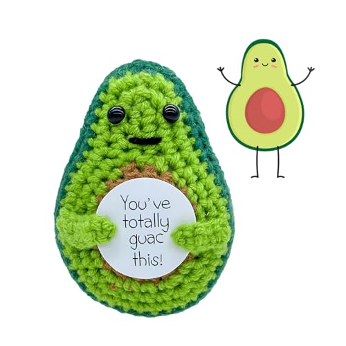 Crochet Avocado Emotional Support Doll - Funny Desk Decor with Positive Note, Perfect Birthday Doll for Coworker, Best Friend, Women & Men