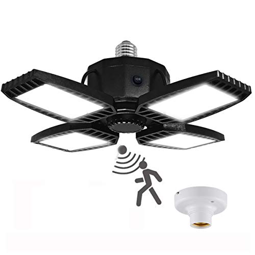 LED Garage Lights Motion Activated,120W Deformable LED Garage Lights 12000LM Motion Sensor Garage Lights with 4 Adjustable Panels (Motion Sensor) (Black, 120W(Motion Sensor))