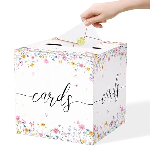 Image of Wildflower Card Box for Wedding, 8.7 inch Floral Card Box for Reception, Graduation, Bridal Shower, Baby Shower, Birthday, Anniversary, Garden Party Decorations