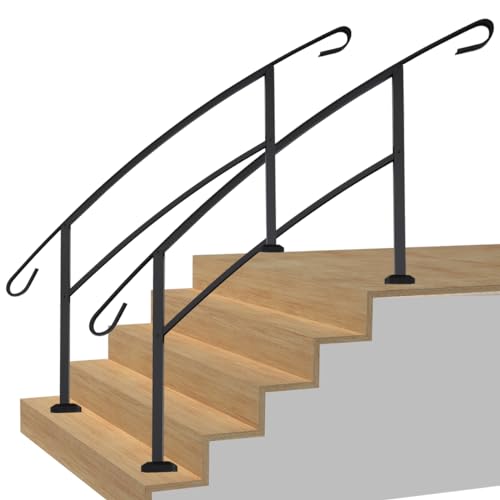 Grisham Aluminum Handrails for Outdoor Steps,5 Step Outdoor Hand Railing Fits 1 to 5 Steps Outdoor Railing Stair Railing Kit (2 Pack Black)