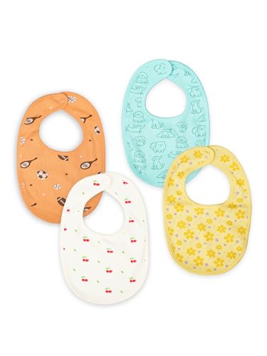 Image of Kidbea Organic Cotton Baby Bib, Adjustable Snap Closure Soft Absorbent Feeding Bibs Apron for Newborns & Infants Child With Cute Prints | Reusable Baby Essential
