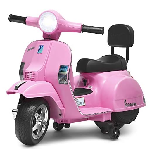 Costzon Kids Vespa Scooter, 6V Battery Powered Ride on Motorcycle w/ Training Wheels, Music & Horn, LED Lights, Forward/Reverse, Rechargeable Electric Vehicle Gift for Toddler Boys Girls (Pink)
