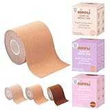 Nippli Shape Up Breast Tape (Tanned) – NippelCover 7,5cm x 5m, inkl. 10 Nipplepads – Brust Tape – für den perfekten Halt ohne BH – Feuchtigkeitsbeständig & extra Breit