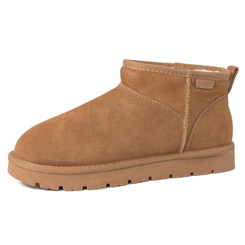 HORMAUWORD Suede Platform Mini Snow Boots for Women, Genuine Leather Fuzzy Ankle Winter Snow Boots with Fur Lined, Anti-Slip Boot For Outdoor
