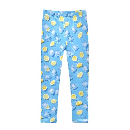 senya Girls Printed Leggings Yoga Pants 3D Ice Cubes Lemon Slices Pattern for Kids in 4t to 10 Years, 4T