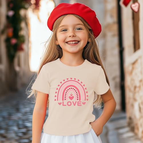 Image of Toddler Girl Valentine's Shirts Cute Love Tshirts Cotton Short Sleeve 2-10 Years
