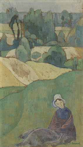 Póster de lienzo Donna seduta in un campo de Emile Bernard para decoración de dormitorio 60x90cm
