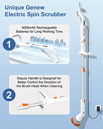 Electric Spin Scrubber, Genew Electric Bathroom Scrubber Show Scrubber For Cleaning With 6 Replaceable Brush Heads & Adjustable Extension Arm Electric Cleaning Brushes For Bathroom, Tub, Tile, Floor… #TOP2