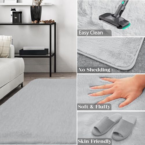 Image of Rabbit Fur Area Rug 6x8 Ft | Super Soft Plush Carpet with Anti-Slip Backing | Washable Luxury Rug for Bedroom, Living Room & Home Decor