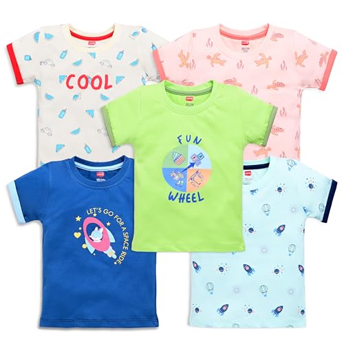 Image of LuvLap Baby Boys Regular Fit 100% Cotton Half Sleeve Boys T-Shirt Pack of 5