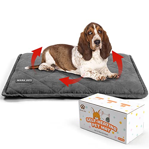 Mora Pets Selbstheizende Decke für Hund und Katze, Wärmedecke Heizdecke Hunde Ultrawarme, Thermodecke Hund Ohne Strom, Selbstwärmend Hundedecke Waschbare Wärmekissen Dick und Weich, 89 x 58 cm