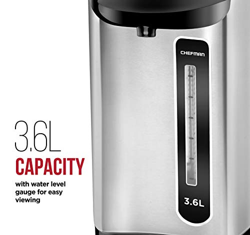 Chefman Electric Hot Water Pot Urn w/Auto & Manual Dispense Buttons, Safety Lock, Instant Heating for Coffee & Tea, Auto-Shutoff & Boil Dry Protection, Insulated Stainless Steel, 3.6L/3.8 Qt/20+ Cups
