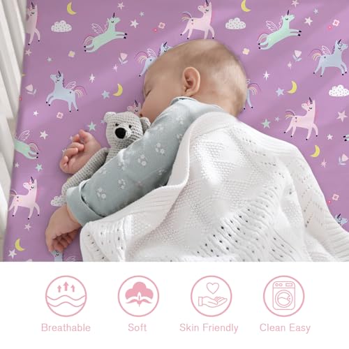 Image of Little Grape Land Crib Sheets 2 Pack for Boys and Girls, Baby Neutral Crib Fitted Sheets for Standard Crib & Toddler Mattress, Super Soft Breathable Fitted Crib Sheet Set