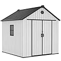 YITAHOME 7.3 x 7.3 ft Outdoor Plastic Storage Shed with Floor, Waterproof Garden Shed with Lockable Door, Windows & Vents, Plastic Tool Storage for Patio Furniture, Lawn Mower, Bike Storage