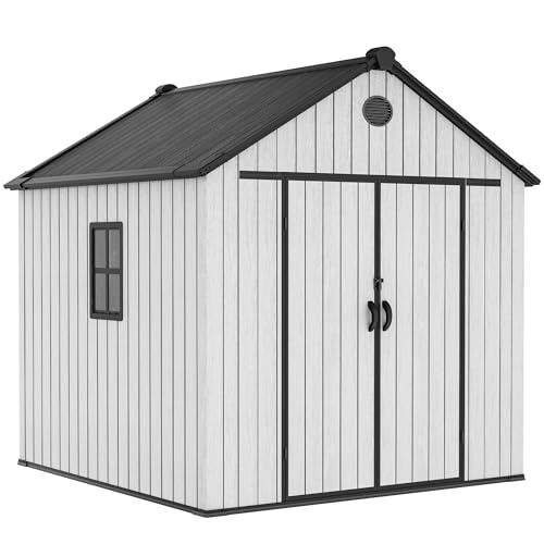 YITAHOME 7.3 x 7.3 ft Outdoor Plastic Storage Shed with Floor, Waterproof Garden Shed with Lockable Door, Windows & Vents, Plastic Tool Storage for Patio Furniture, Lawn Mower, Bike Storage
