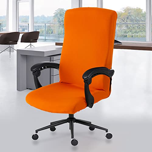 Stretch Computer Office Chair Cover with Durable Zipper - Universal Washable Removable Spandex Rotating Boss Chair Slipcovers - Anti-dust Soft Desk Chair Seat Protector for Dogs, Cats, Pets (Orange)