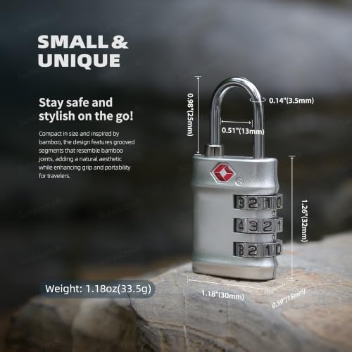Image of Sunkizzrs Set of 2 Metal Luggage Locks for Travel | TSA Approved 3-Digit Combination Lock for Suitcases, Backpacks, Baggage (Silver + Black)