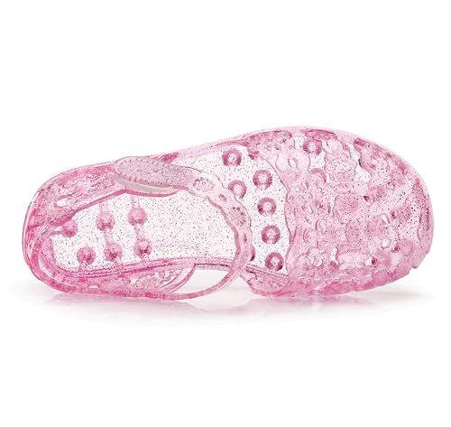 Girls Sandals Flats for Toddler Jelly Shoes Clear T-Strap Slingback Kids Glitter Jellies Princess Dress Slides Soft Retro Summer Beach Closed Toe4
