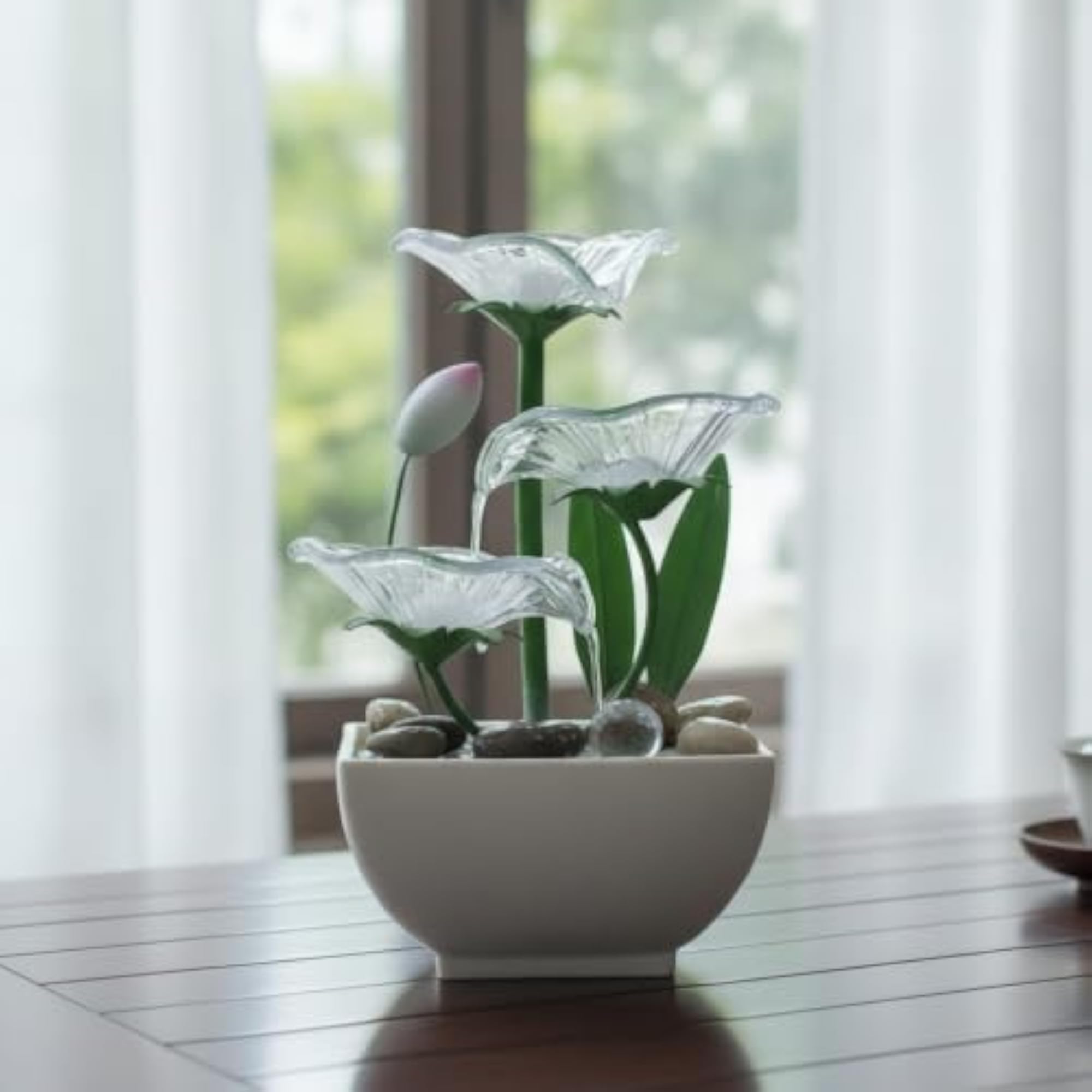 Decorative Lotus Water Fountain with USB Light Ring