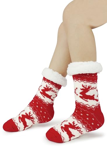 Image of Slipper Socks for Women with Gripper - Winter Non Slip Thick Fuzzy Socks - Warm Cozy Christmas Gift