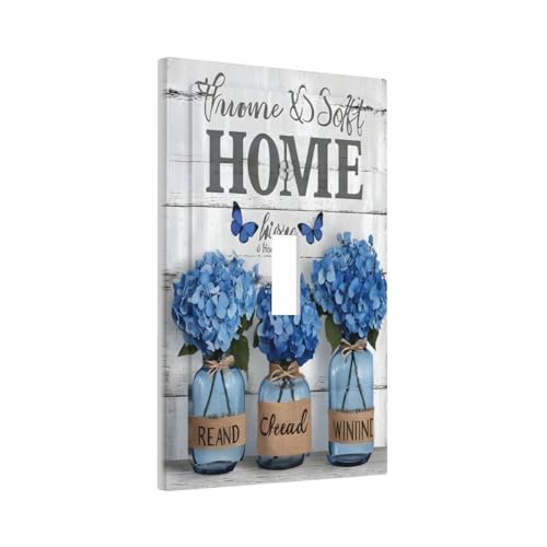 Decorative Light Switch Cover Plate Blue Flower Bottles Wood Plank 1 Gang Wall Plate Oversized Single Toggle Wall Cover Plate Jumbo Electrical Switchplate Faceplate