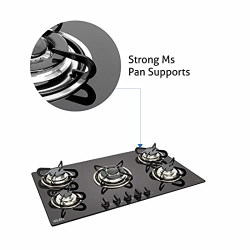 Glen 5 Burner Built in Glass Gas Hob with European Sealed Triple Ring Burners, Auto Ignition, Black (1095 TRG) - Image 7