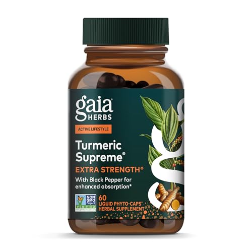 Gaia Herbs Turmeric Supreme Extra Strength - Supports Occasional Discomfort from Normal Wear & Tear* - with Turmeric Curcumin & Black Pepper - 60 Vegan Liquid Phyto-Caps (Up to 60 Servings)