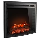 RecPro RV 26' Electric Fireplace | 1500 Watts | 3 LED Flame Color Modes | Curved Glass | Remote Included | Recessed Mount