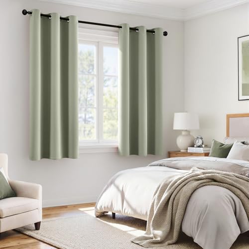 Image of MIULEE Sage Green 100% Blackout Curtains for Bedroom 40x54 Inch Length | 2 Thick Layers Thermal Insulated Window Curtains with Black Liner, Noise Reducing Grommet, Drapes for Living Room, 2 Panels