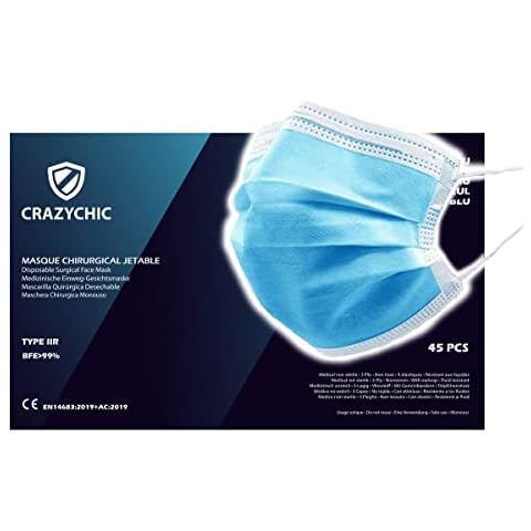 CRAZYCHIC - x45 Masque Chirurgical Médical Bleu Type IIR Cover