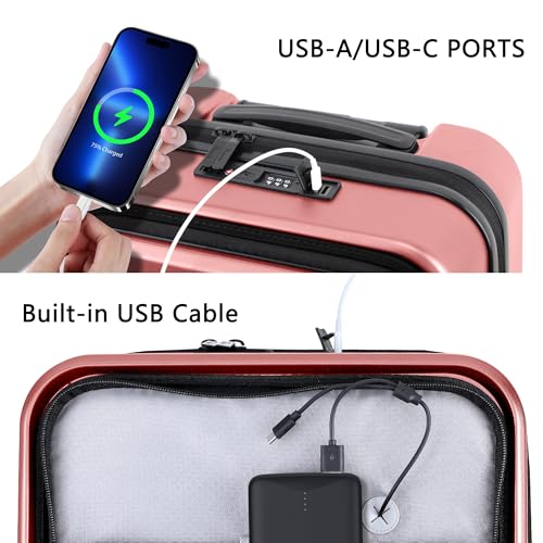 Image of Luggage Sets 2 Piece, Carry On Luggage with Front Pocket & USB Port and 28 Inch Expandable Checked Luggage with Top Opening, Durable PC Hardside Suitcases with Spinner Wheels & TSA Lock, Pink (20 /28)