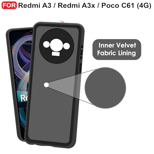 Image of CEDO Back Cover for Redmi A3 / Redmi A3x / Poco C61 (4G) | Camera Bump Protection & Inner Velvet Fabric Lining | Ultra Slim Matte Soft Rubberised Case Cover (Black)