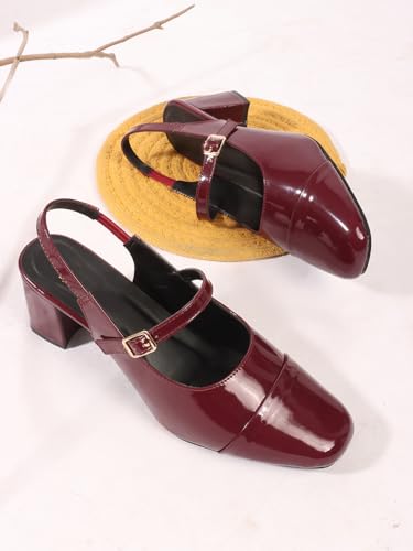 Image of TRYME Women Mary Jane Block Heels | Single Strap Round Toe Pumps | Comfortable Chunky Heel Shoes | Stylish Formal Casual Office Party Footwear