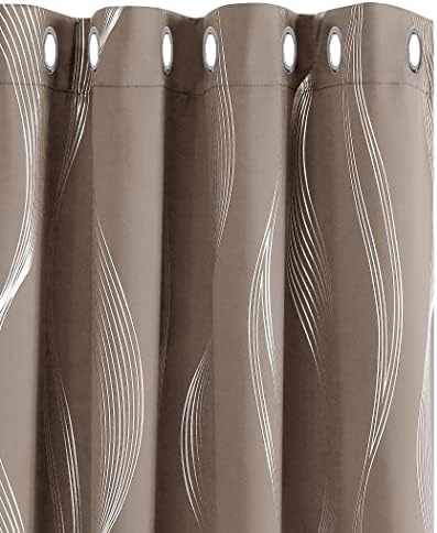 Deconovo Grey Blackout Curtains for Living Room 72 Drop Silver Wave Line Foil Printed Blackout Curtains Thermal Insulated Curtains Eyelet Curtains for Baby Nursery 46 x 72 Inch Grey Two Panels