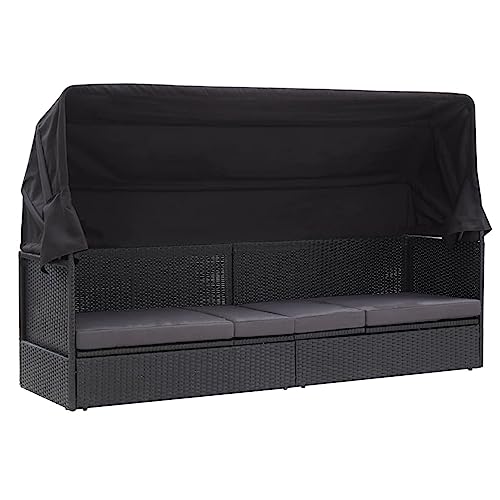 Festnight Gartensofa mit Liegefunktion Liegesofa Rattan Sonnenliege Gartenliege mit Dach Sofa Liege Balkon Lounge Sofa Outdoor mit Schlaffunktion Rattansofa Balkon Bank Verstellbar Balkonmöbel