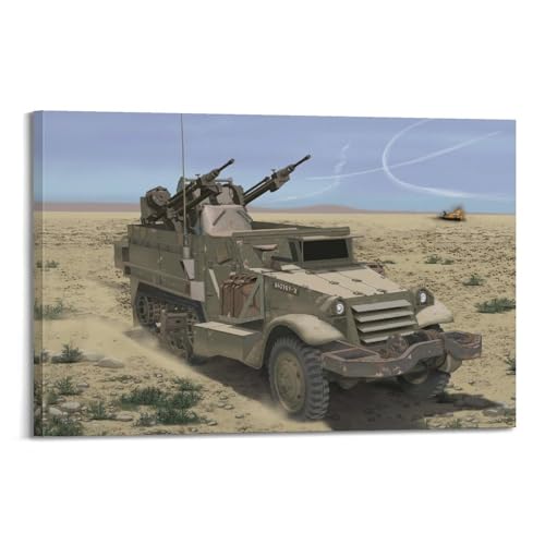Póster de vehículo militar de la Segunda Guerra Mundial IDF M3 Halftrack TCM-20, póster decorativo de pistola antiaérea, lienzo para pared e impresión artística moderna para dormitorio familiar, 20 x
