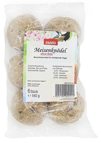 PANTO® Meisenknödel ohne Netz Getreideflocken Sonnenblumenkernen hoher Fettanteil Futterspender (6er Pack)