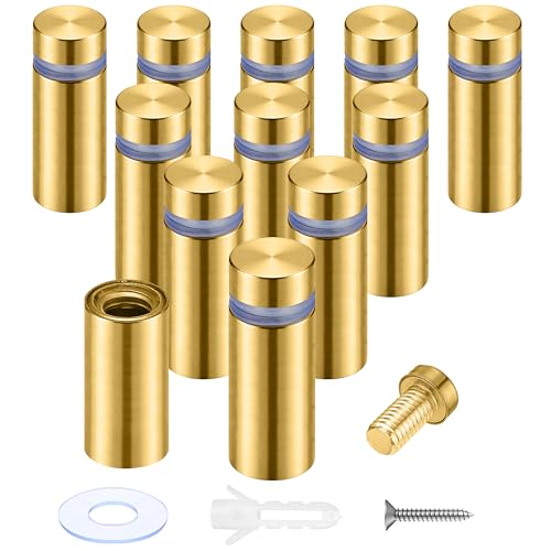 Image of Pelopy 12 Pcs Gold Sign Standoff Screws Advertising Screws Stainless Steel Wall Standoff Mounts Glass Acrylic Nail (1 /2 x 1-3 /16 Inch)