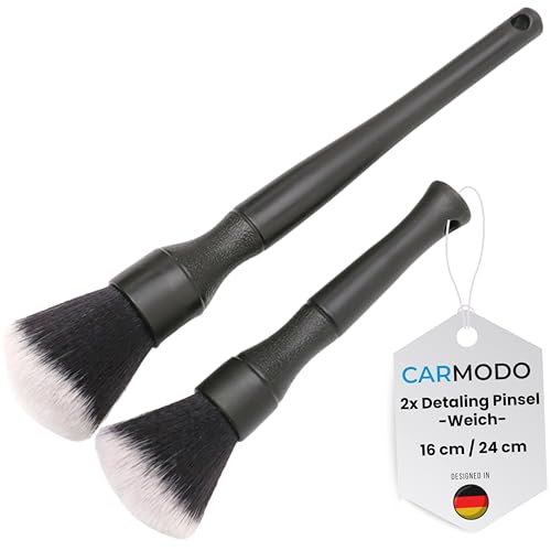 CARMODO Detailing Pinsel Auto - extrem weich für schonende Reinigung - Innen & Außen - 2 Stück Pinsel Autopflege - Car Detailing Brush - Auto Pinsel Reinigung - Reinigungspinsel Auto Set