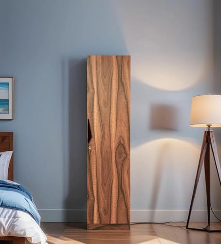 Image of Mintwud Pepperfry Maya 1 Door Wardrobe | Engineered Wood Almirah with 4 Shelves for Clothes Storage | Compact Cupboard for Bedroom, Living Room | 46 cm (L) x 46 cm (W) x 180 cm (H) | Brown Finish