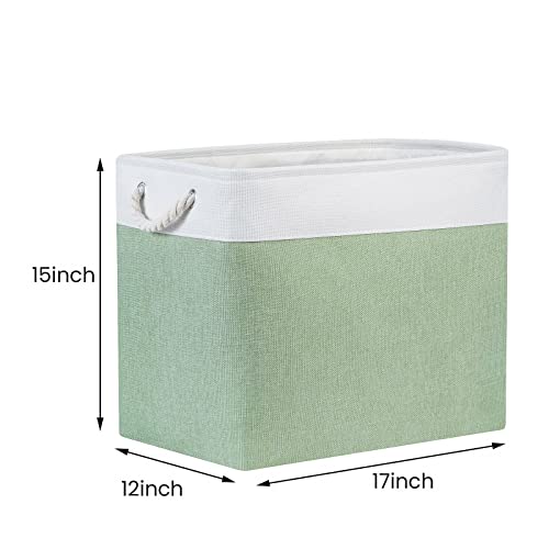 Bidtakay Large Storage Baskets For Nursery Toy Organizer Collapsible Organizing Baskets 17X12X15 In Green Canvas Bins For Organizing Set Of 2 Clothes Decorative Baskets For Home Office Room Decor #TOP5