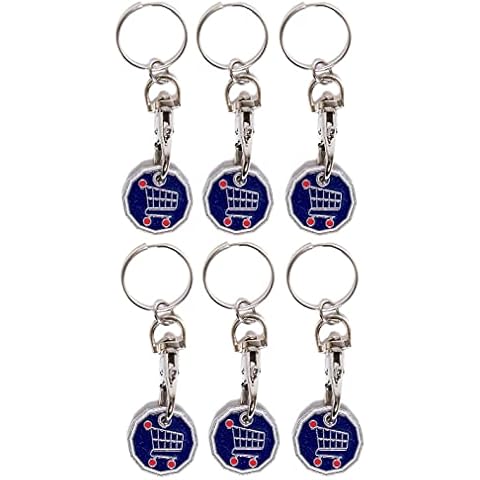 Pack of 6 x Shopping Trolley Token UK Keyring £1 Coin Shape Pound Tokens Key Ring for Supermarkets Locker Gym (6 x Funky Trolley) Cover